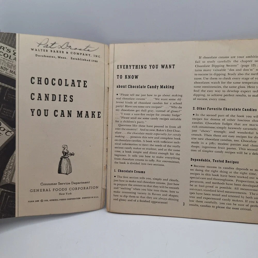 Chocolate Candies You Can Make General Foods Walter‎ Baker 1936 Recipe Booklet